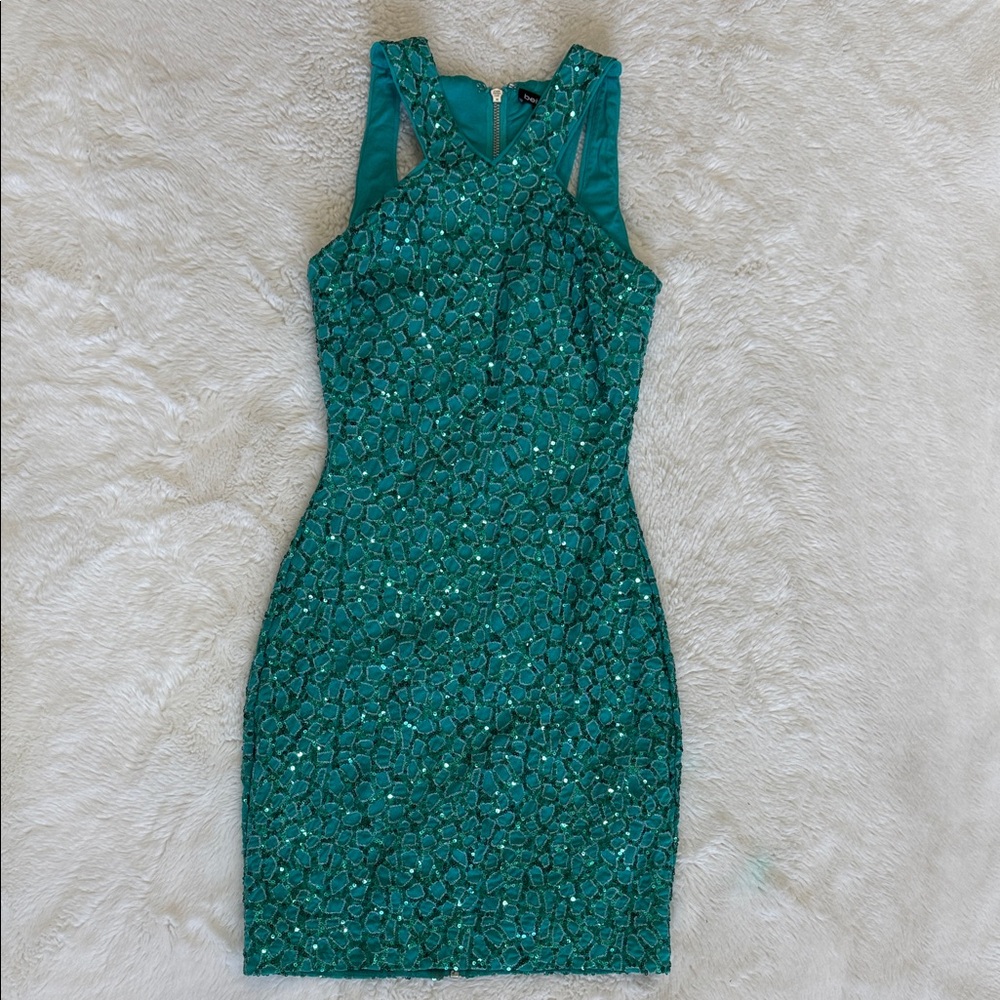 BEBE Teal Textured Mini Dress